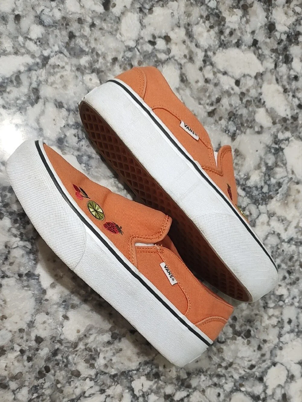 Vans Orange Slip-On Sneakers with Fruit Embroidery